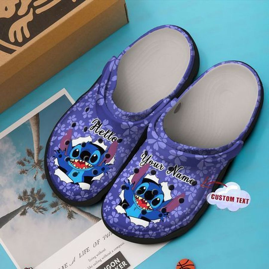 Stitch Hello Custom Name Crocs Crocband Clog Comfortable Water Shoes