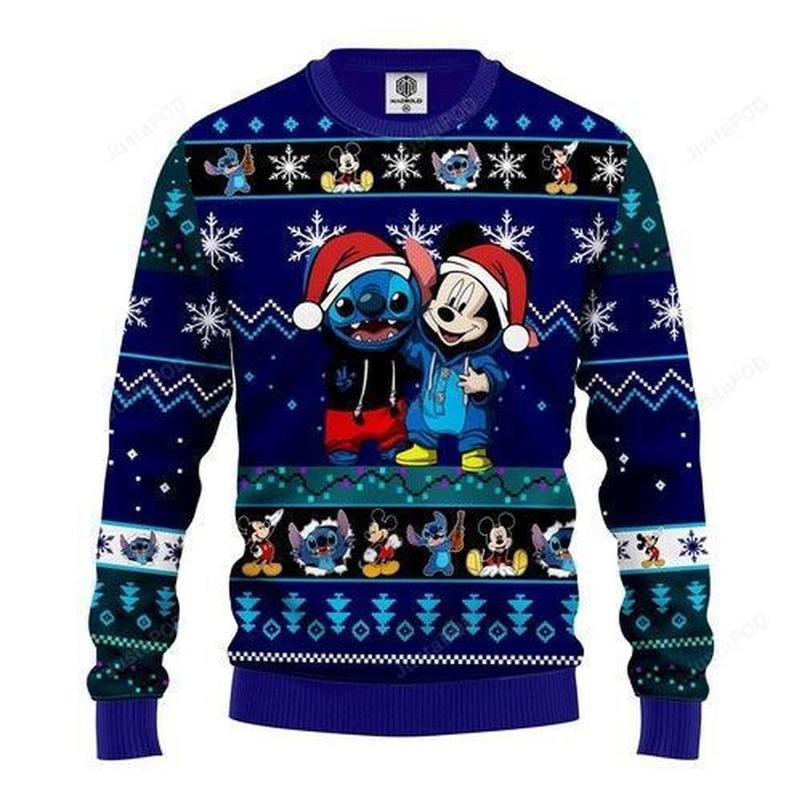 Stitch Mickey Ugly Christmas Sweater All Over Print Sweatshirt Ugly