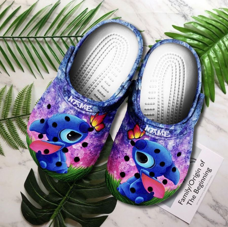 Stitch With Butterfly Custom Name Crocs Crocband Clog Comfortable Water Shoes