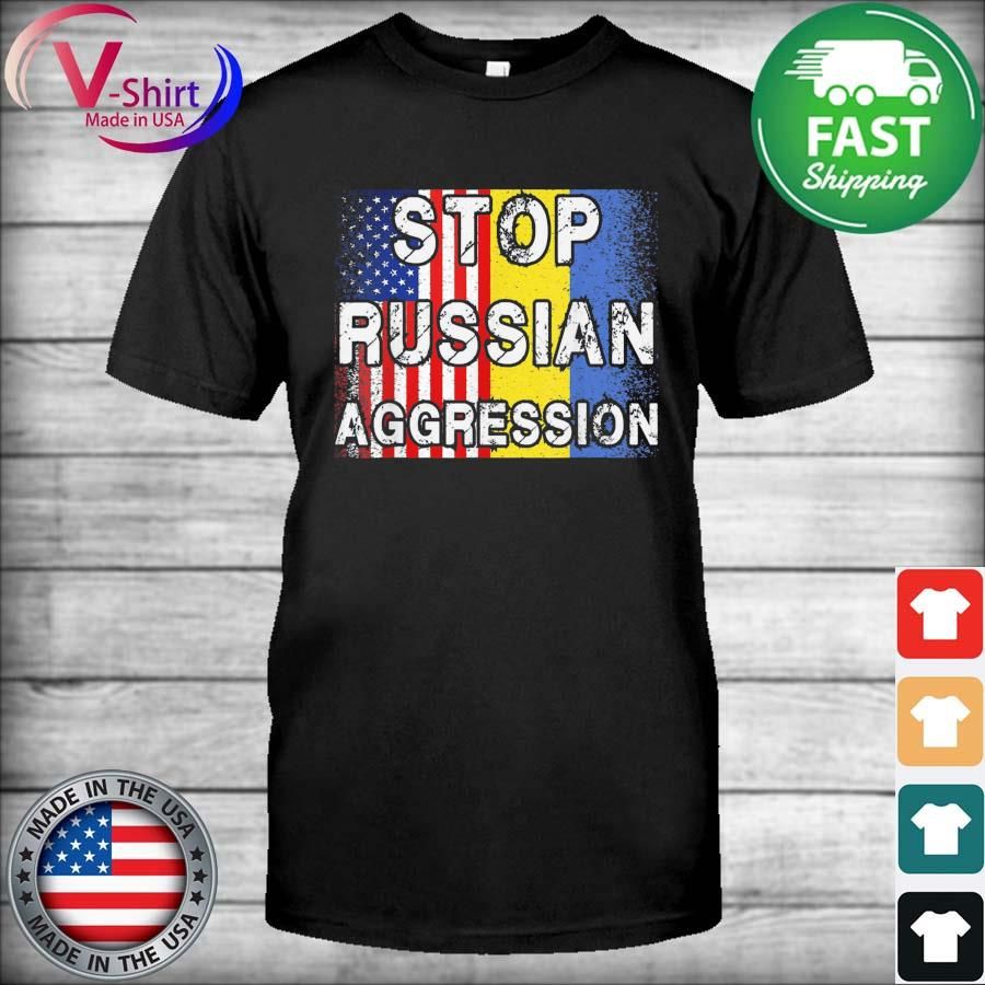Stop Russian Aggression Ukraine Ukrainian American Flag T-Shirt