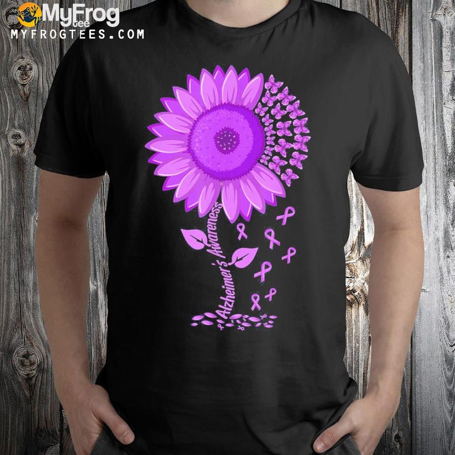 Sunflower alzheimer's awareness ribbon purple butterflies shirt