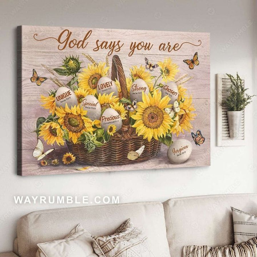 Sunflower Poster, Butterfly Flower, God Says You Are Unique Special Lovely Strong Chosen Poster
