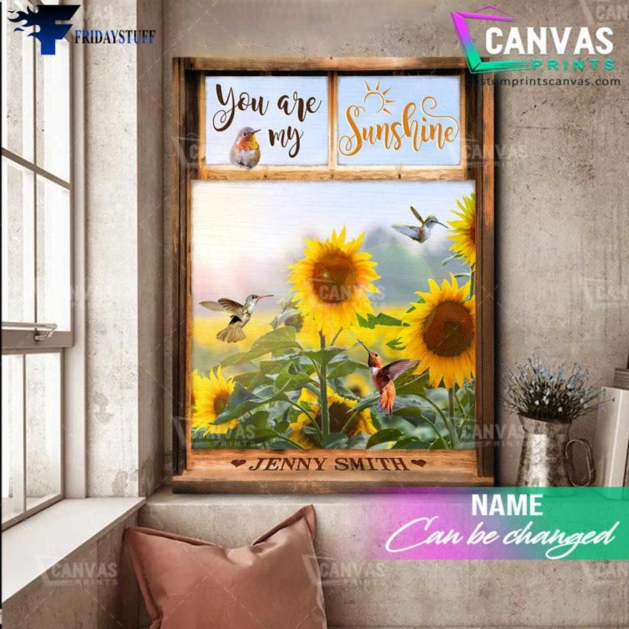 Sunflower Poster, Hummingbird Flower, You Are My Sunshine Customized Personalized NAME Home Decor Poster Canvas