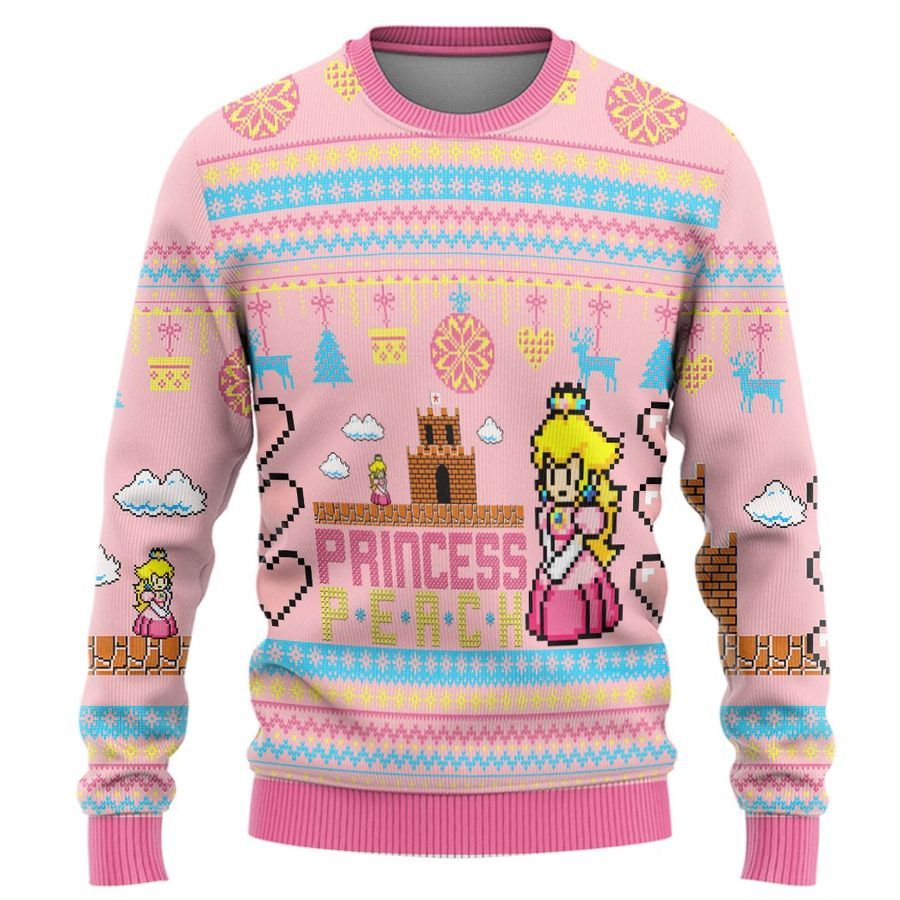 Super Mario Princess Peach Pink Ugly Sweater