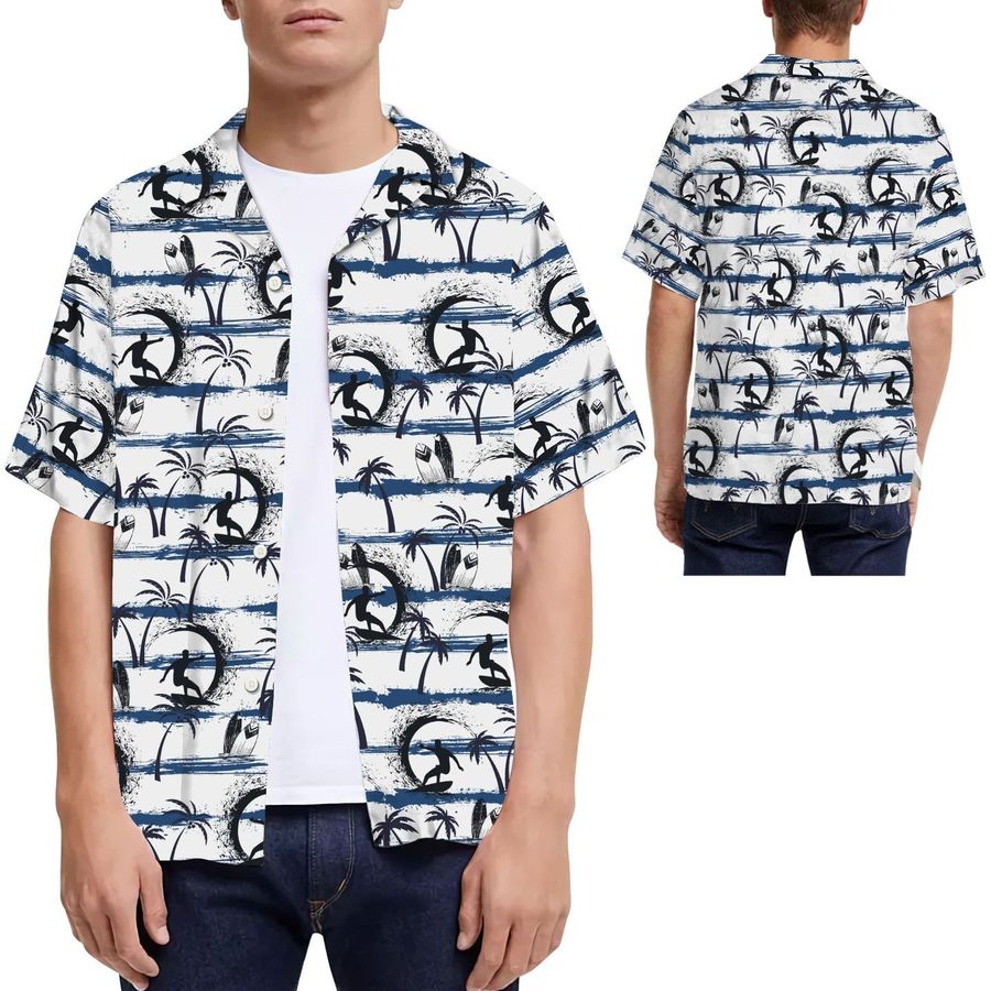 Surfing Coconut Tree Men Hawaii Shirt For Water Sport Lovers In Daily Life