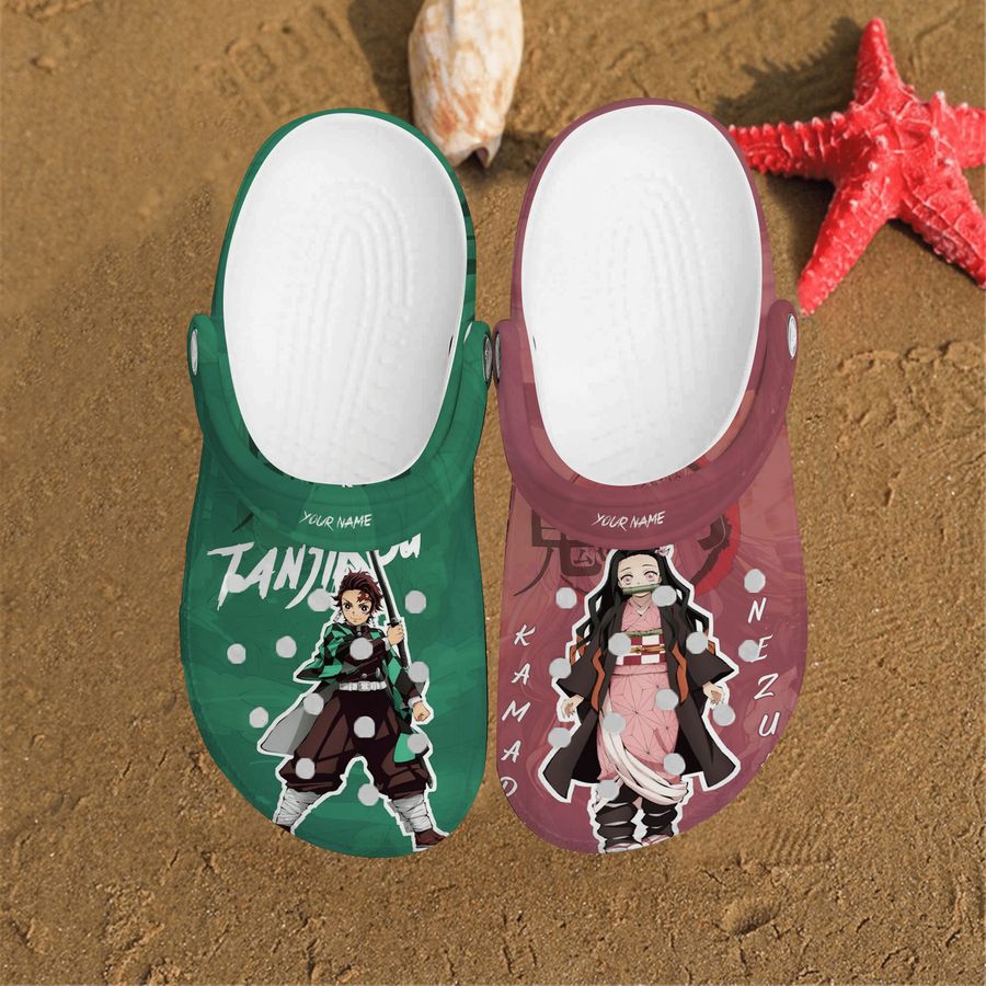 Tanjiro Nezuko Demon Slayer Anime Pink Green Comfortable For Man And Women Classic Water Rubber Crocs Crocband Clogs Comfy Footwear