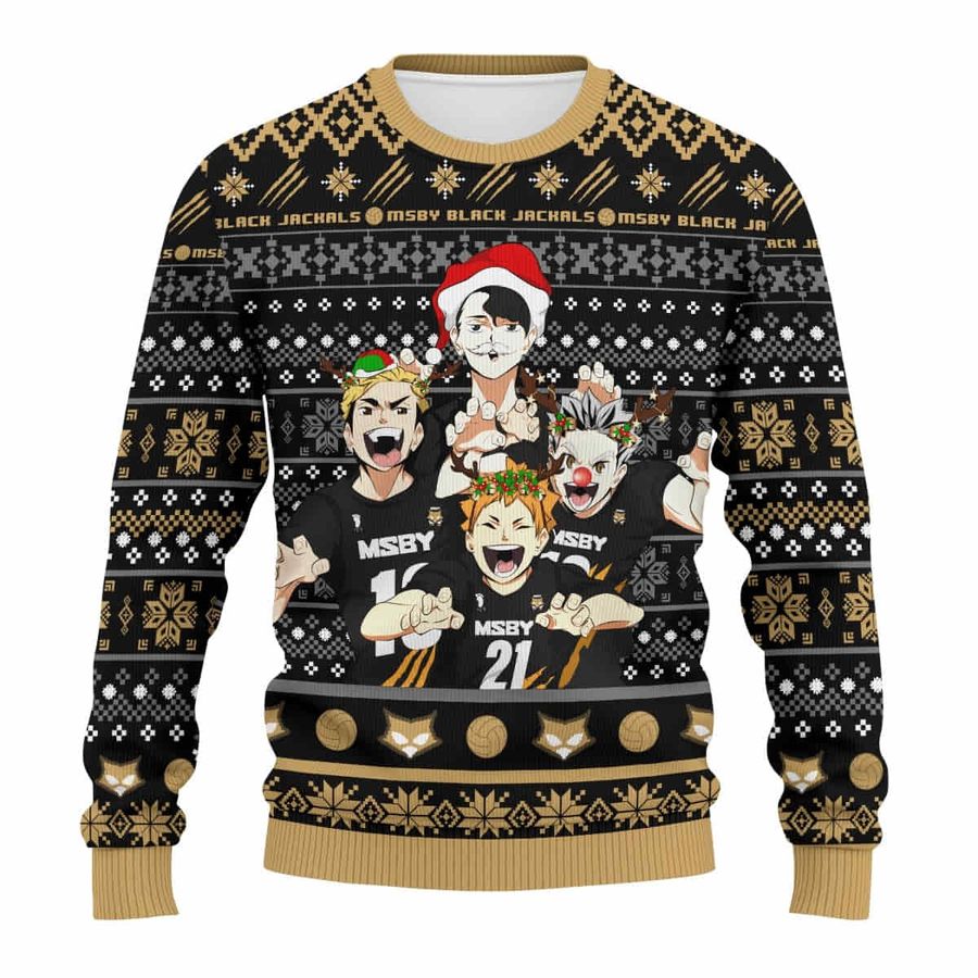 Team Black Jackal Haikyuu Christmas Wool Knitted Ugly Sweater