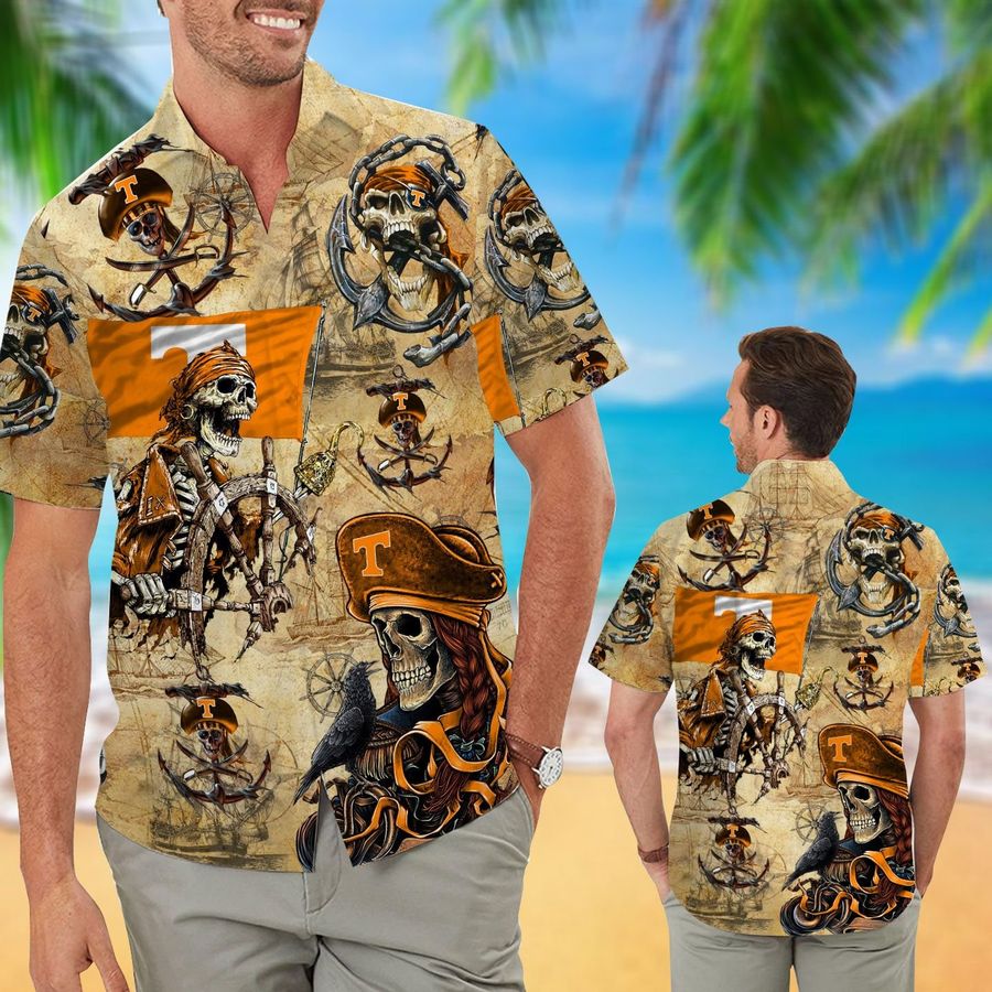Tennessee Volunteers Pirates Aloha Hawaiian Button Up Shirt Retro Vintage Style Full Size For Sale