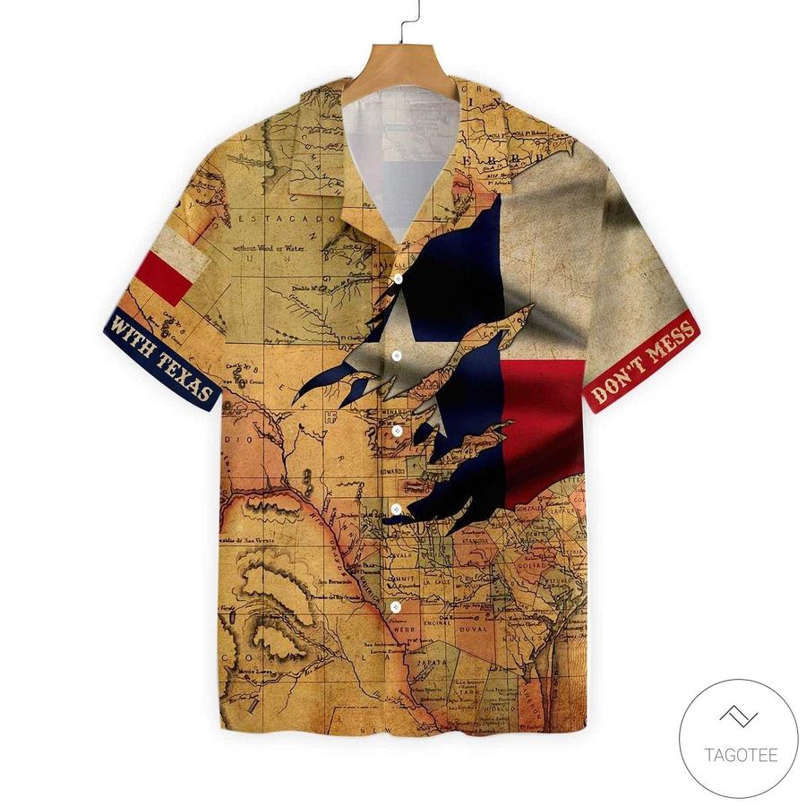 Texas Flag And Map Vintage Dont Mess With Texas Button Hawaiian Shirt