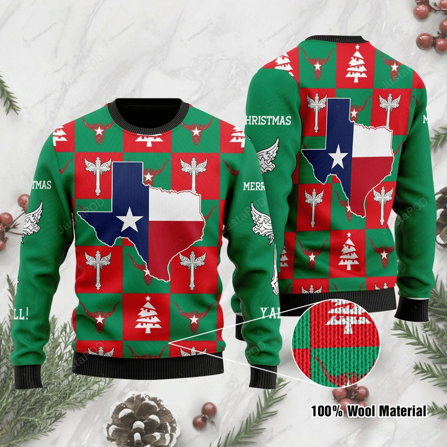 Texas flag longhorn Ugly Christmas Sweater.png