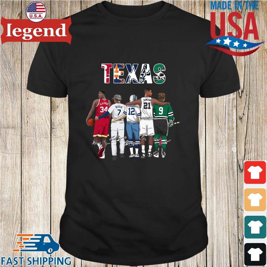 Texas Hakeem Olajuwon Craig Biggio's Staubach Tim Duncan Mike Modano Signatures Shirt