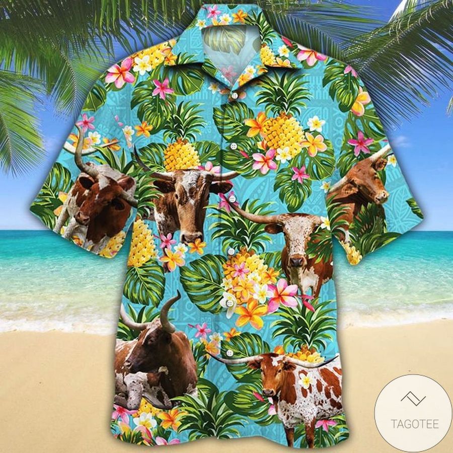 Texas Longhorn Cattle Lovers Pineapple Hawaiian Shirt