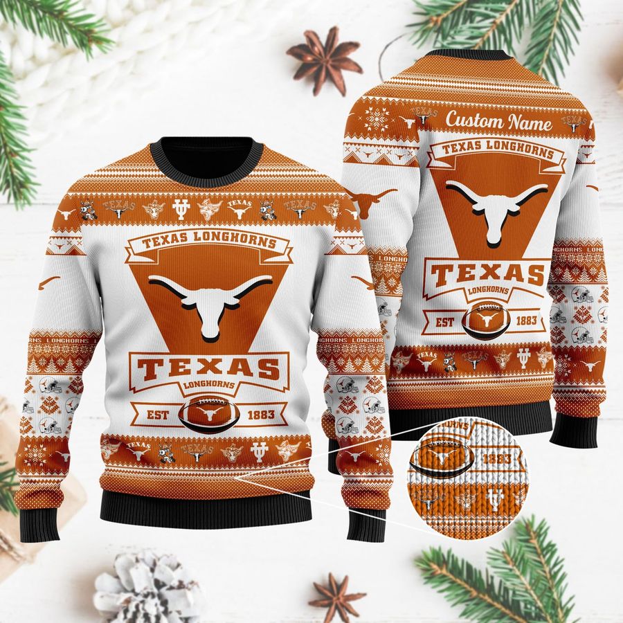 Texas Longhorns Football Team Logo Custom Name Personalized Ugly Christmas Sweater, Ugly Sweater, Christmas Sweaters, Hoodie, Sweatshirt, Sweater