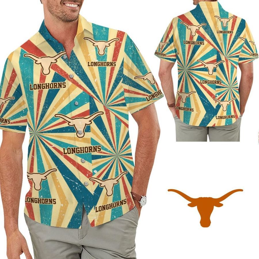 Texas Longhorns Retro Vintage Style Short Sleeve Button Up Tropical Aloha Hawaiian Shirts For Men Women For Trumpeters On Beach Summer Vacation University Of Texas At Austin