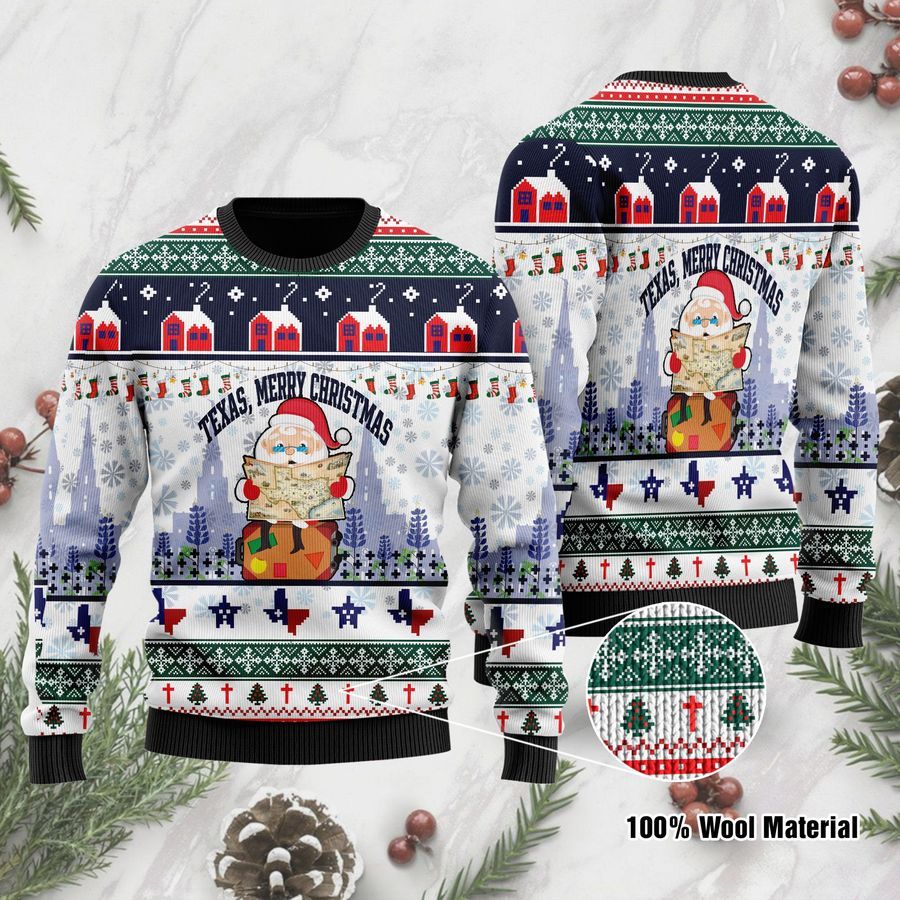 Texas Merry Christmas Jesus Santa Claus Ugly Christmas Sweater