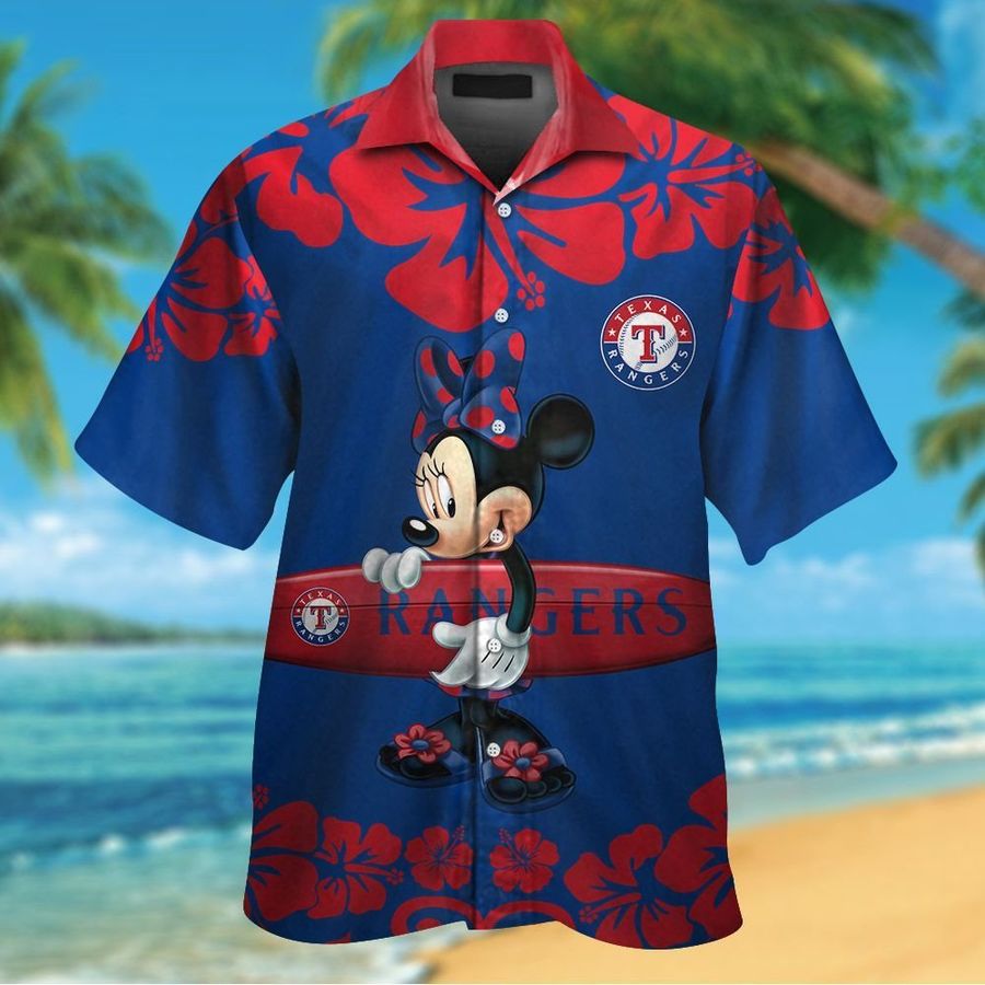 Texas Rangers Minnie Mouse Short Sleeve Button Up Tropical Aloha Hawaiian Shirts For Men Women