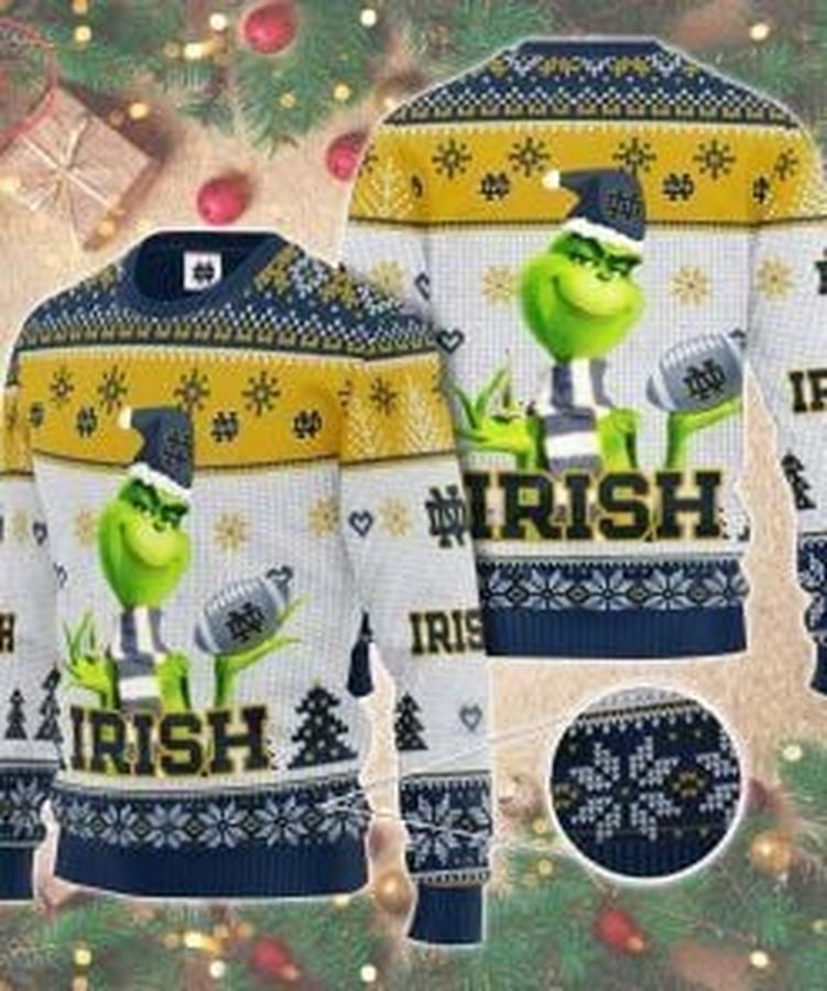 The Grinch Notre Dame Fighting Irish Ugly Christmas Sweater, All Over Print Sweatshirt, Ugly Sweater, Christmas Sweaters, Hoodie, Sweater