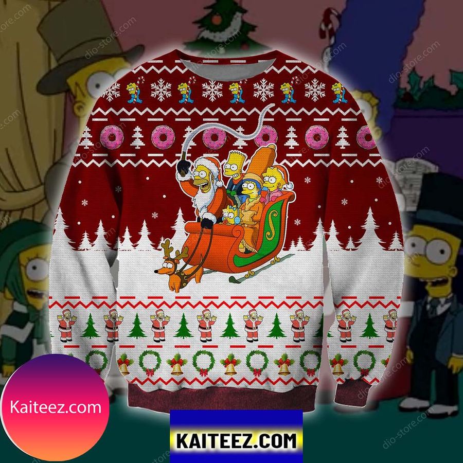 The Simpsons 3d All Over Printed  Christmas Ugly  Sweater