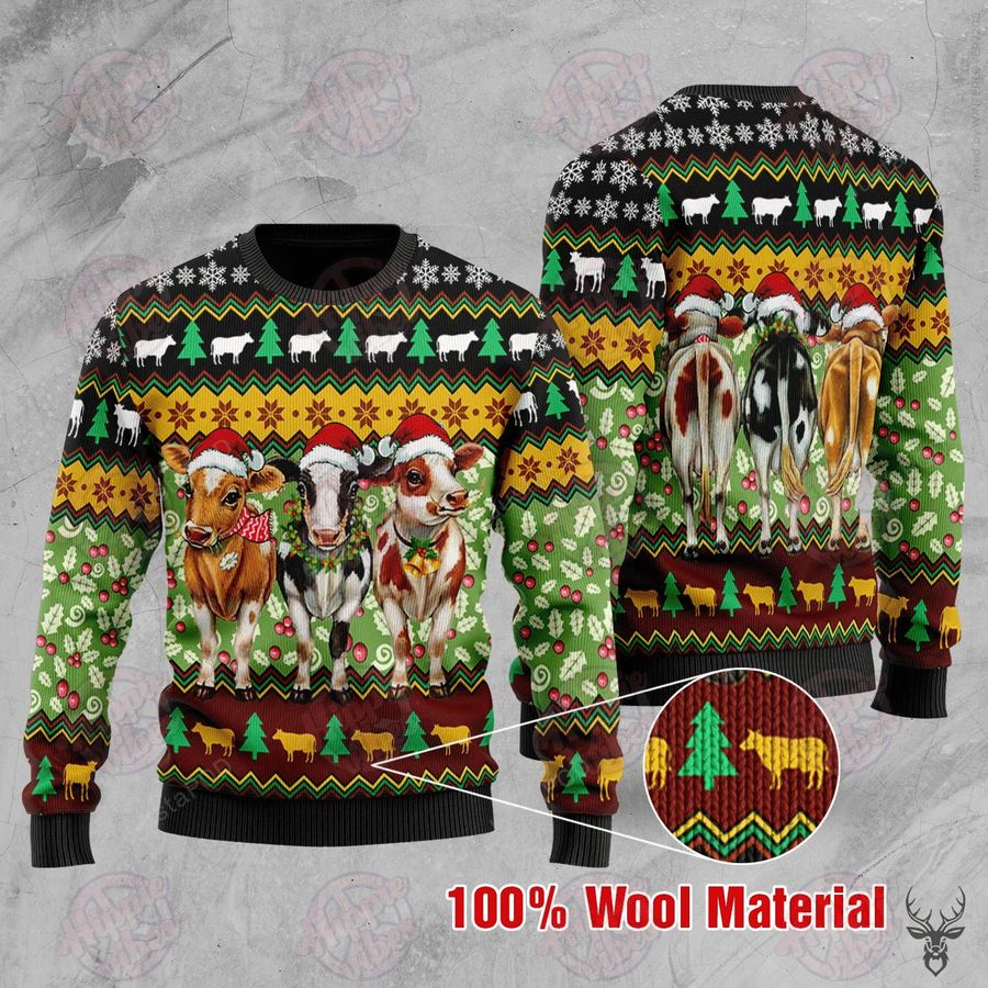 Three Cows Christmas Ugly Christmas Sweater, All Over Print Sweatshirt, Ugly Sweater, Christmas Sweaters, Hoodie, Sweater