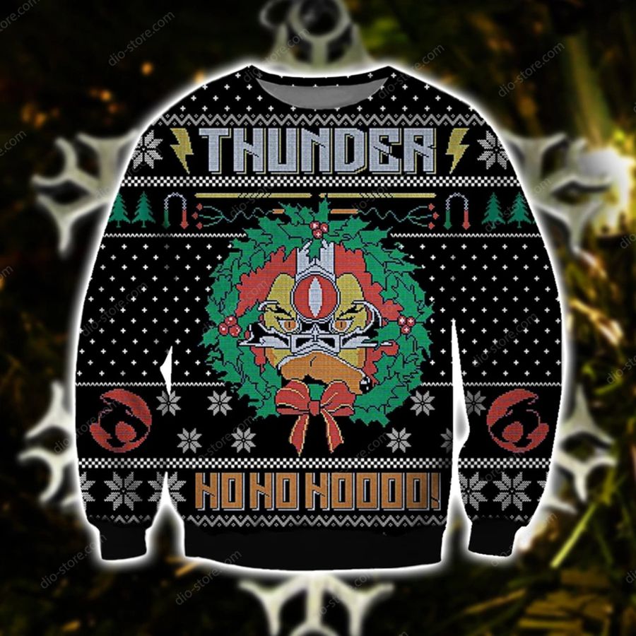 Thunder Ho Ho Ho Knitting Pattern 3D Print Ugly Christmas Sweater Hoodie All Over Printed Cint10577, All Over Print, 3D Tshirt, Hoodie, Sweatshirt