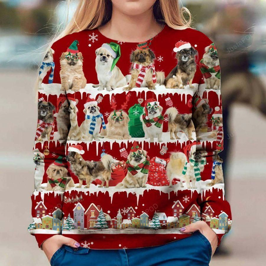 Tibetan Spaniel Dog Ugly Christmas Sweater All Over Print Sweatshirt