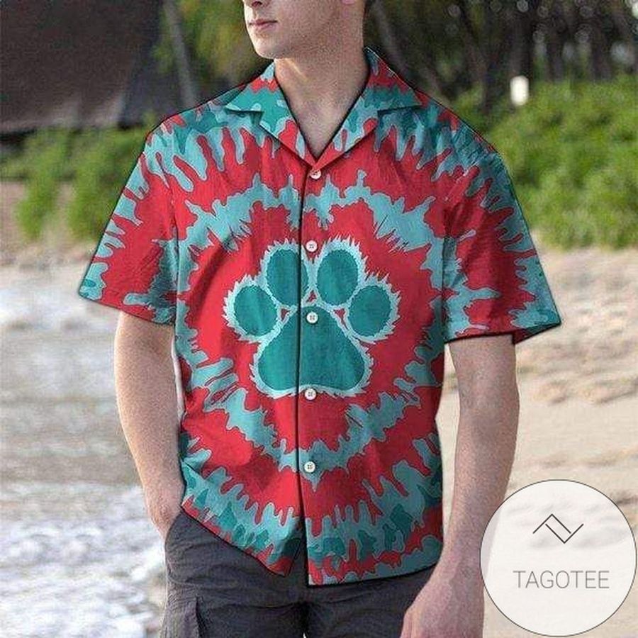 Tie-dye Dog Footprint Hippie Hawaiian Aloha Shirts