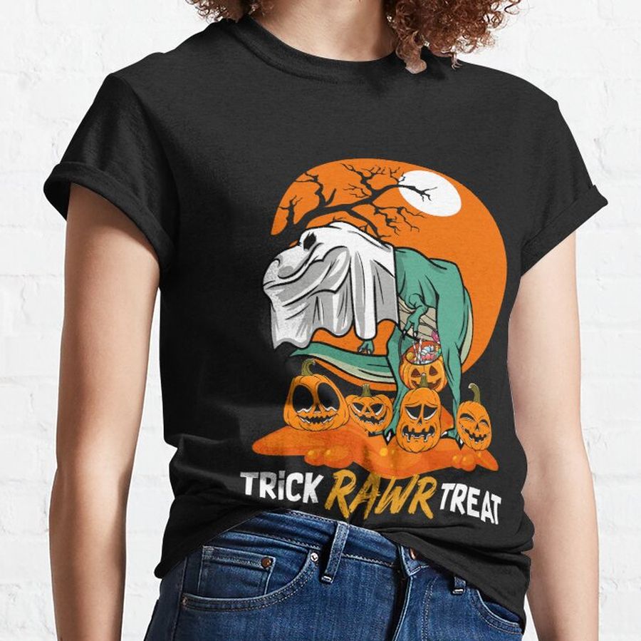 Trick Rawr Treat T Rex Dinosaur Ghost Boys Funny Halloween Classic T-Shirt