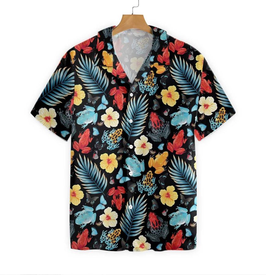 Tropical Flowers And Frogs Hawaiian Shirt