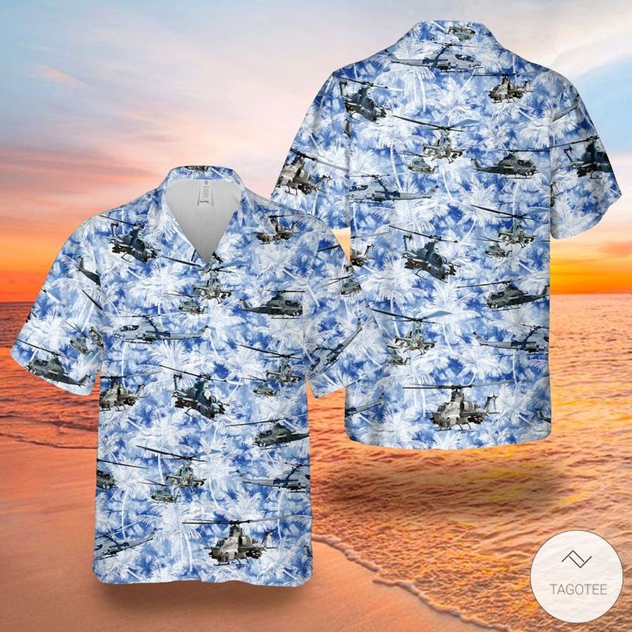 Tropical Flowers Bell Ah-1z Viper Helicopter Hawaiian Shirts