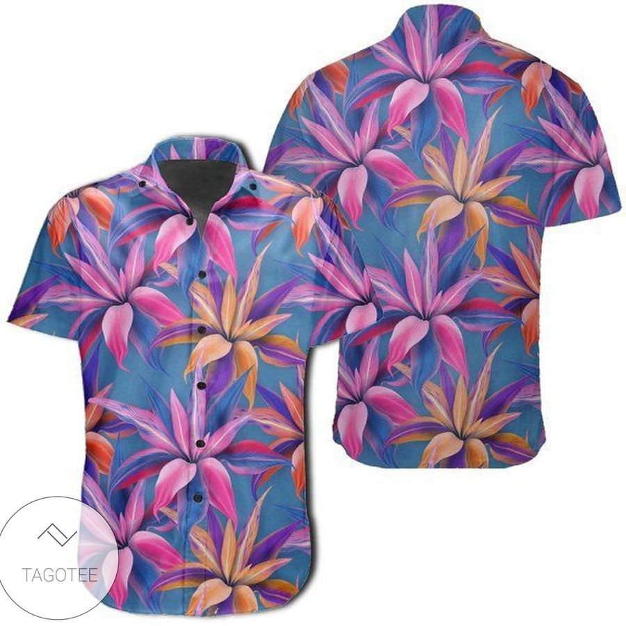 Tropical Flowers Pink Hawaiian Shirt