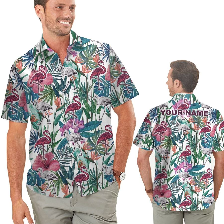 Tropical Leaves Flamingo Custom Name Hawaiian Shirt For Men In Summer