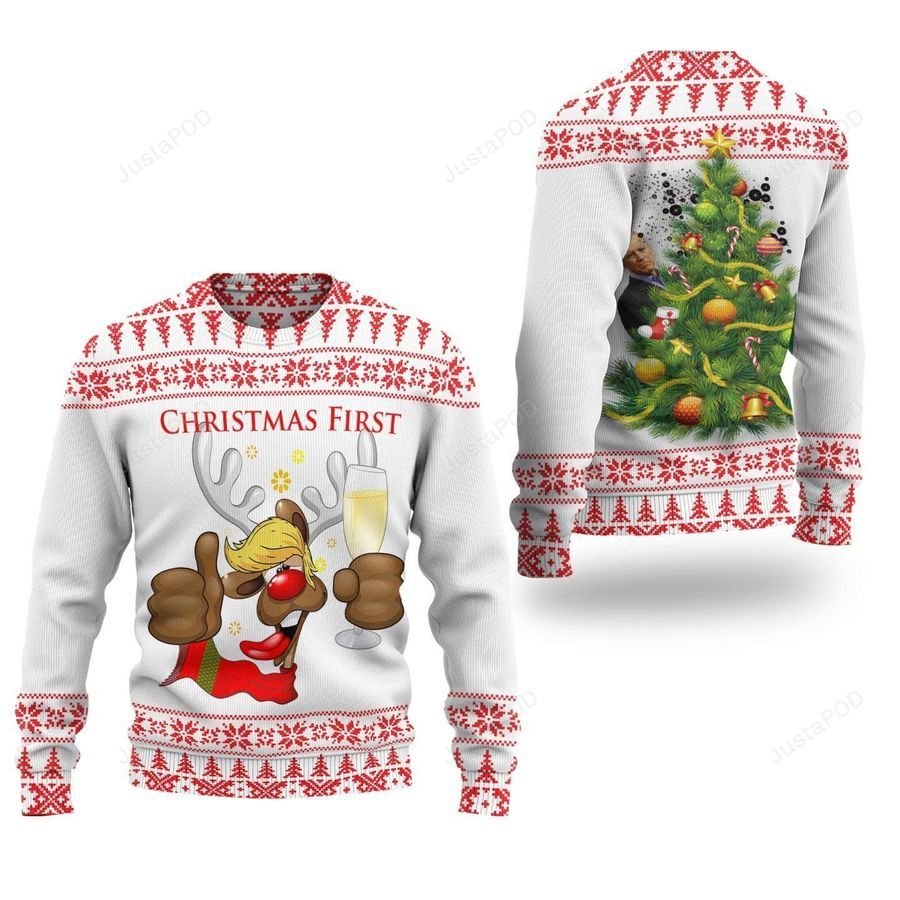 Trump Reindeer Drunk Ugly Christmas Sweater All Over Print Sweatshirt