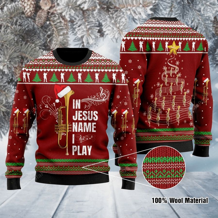Trumpet Christmas In Jesus Name I Play Ugly Christmas Sweater