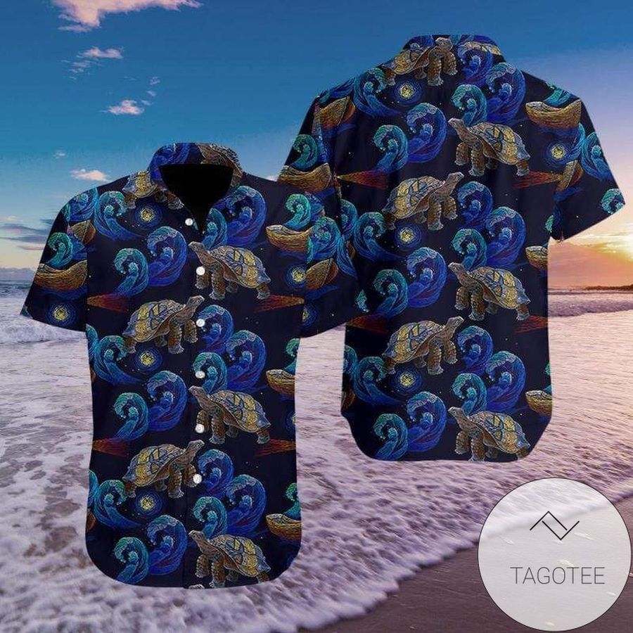 Turtle In The Night Ocean Embroidery Art Hawaiian Aloha Shirts Fantastic 79l