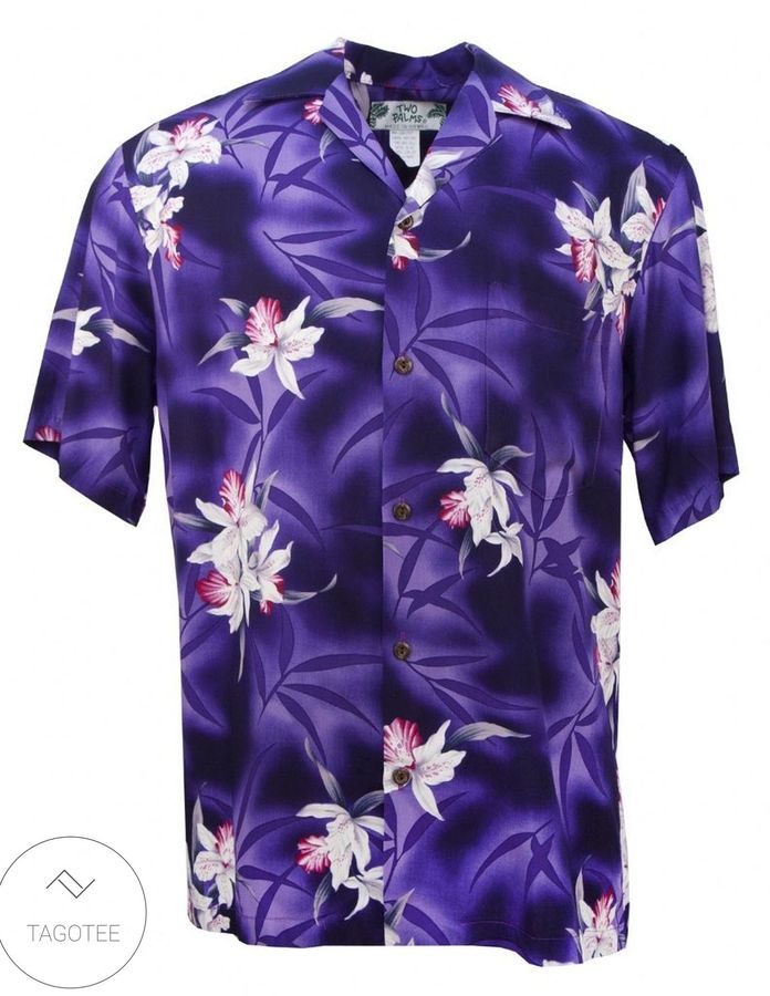 Two Palms Midnight Orchid Mens Hawaiian Aloha Shirt In Purple