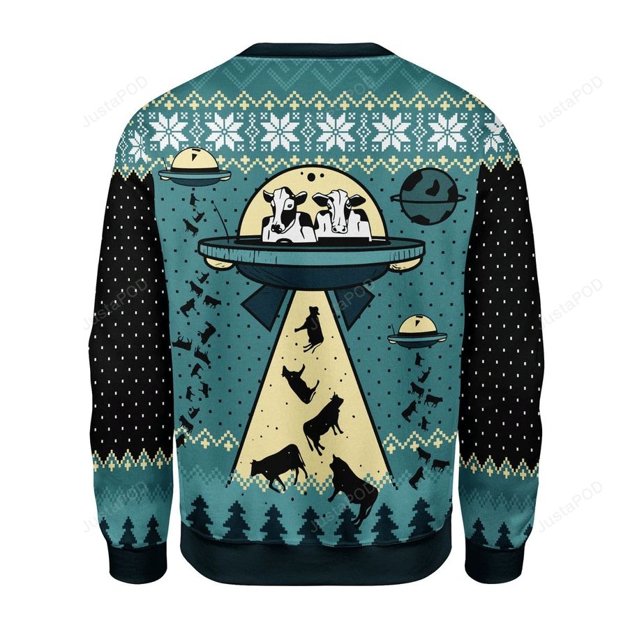 UFO Alien Cow Abduction Ugly Christmas Sweater All Over Print