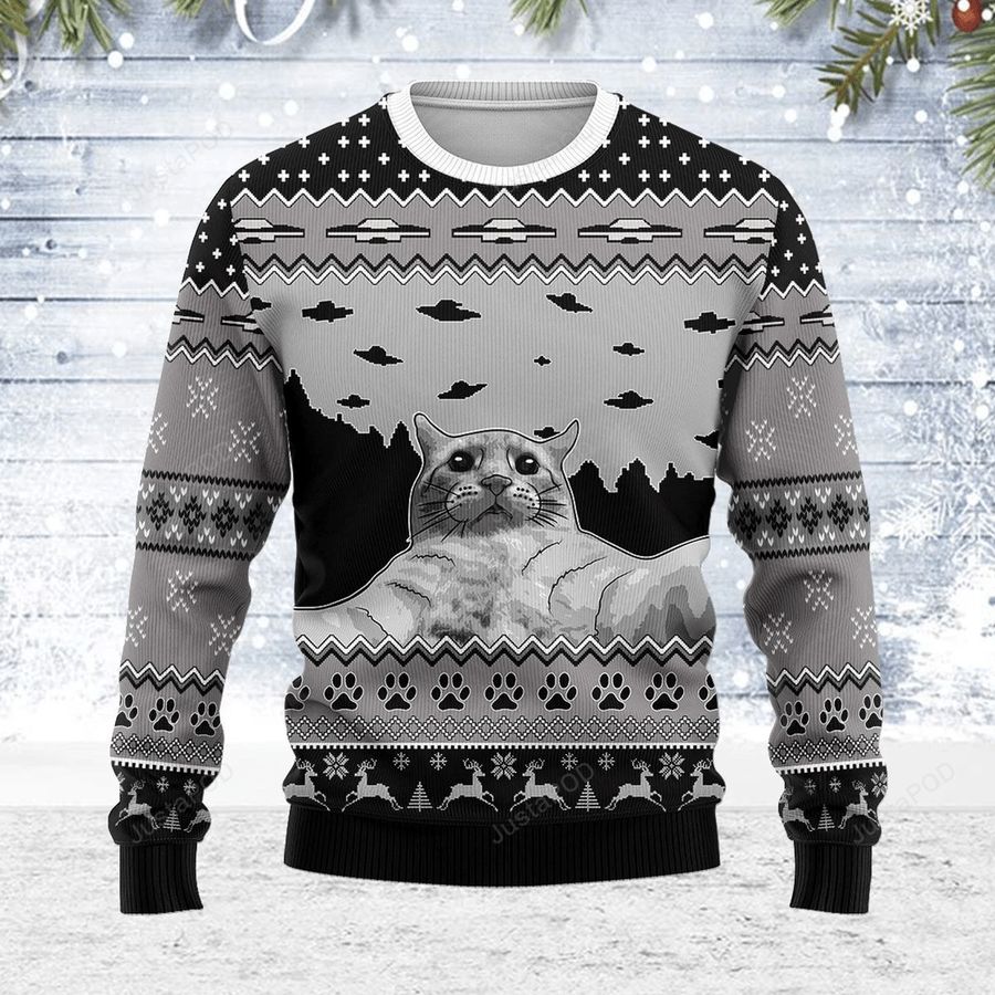 UFO And Cat Ugly Christmas Sweater, All Over Print Sweatshirt, Ugly Sweater, Christmas Sweaters, Hoodie, Sweater