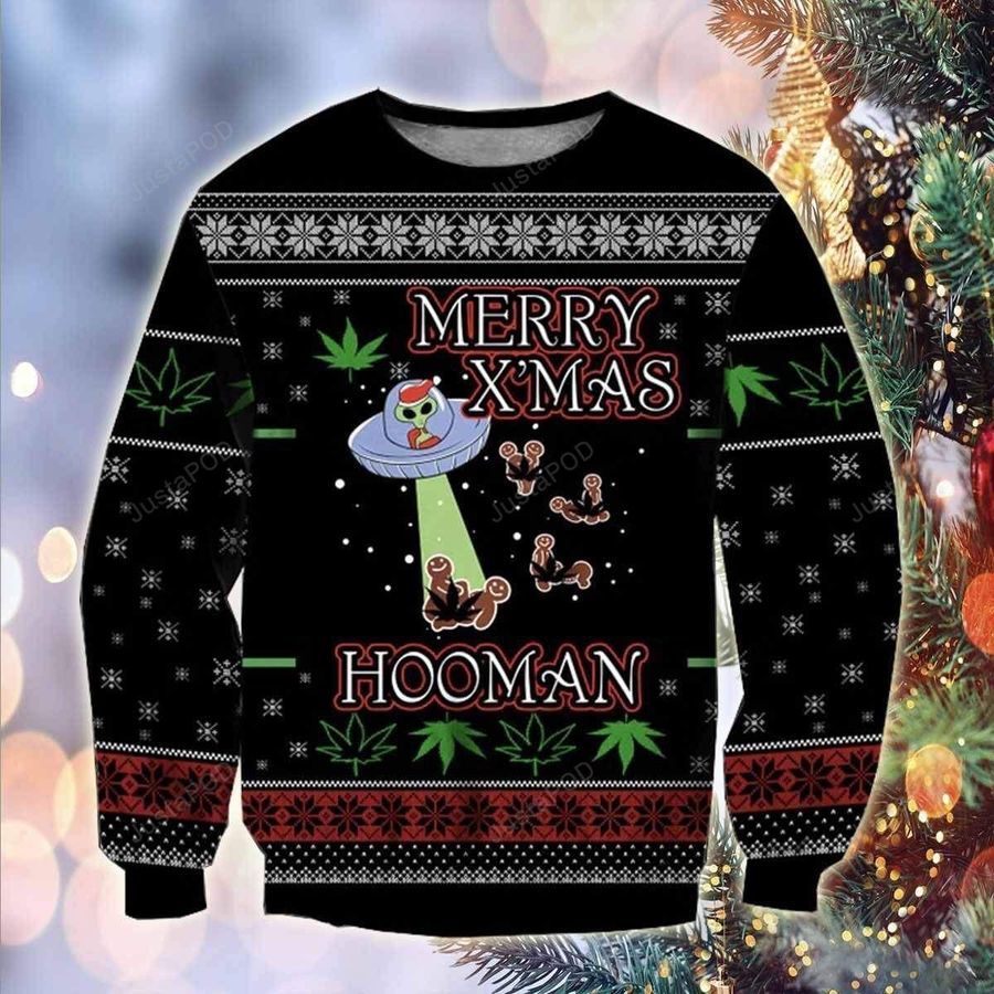 Ufo Merry Xmas Hooman Ugly Christmas Sweater All Over Print