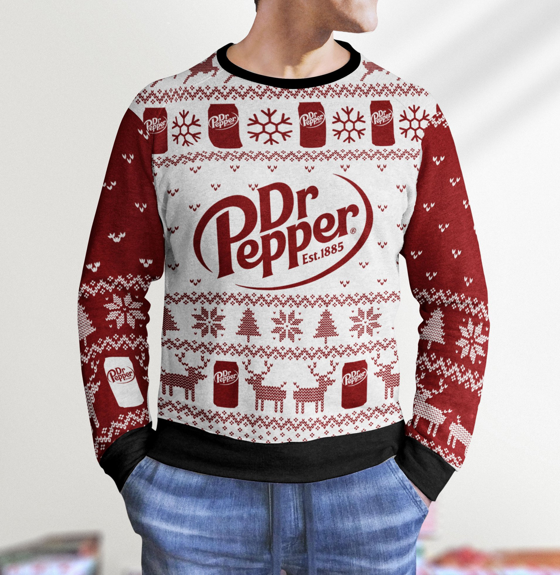 Ugly Christmas Dr Pepper Happy Xmas Wool Knitted Sweater