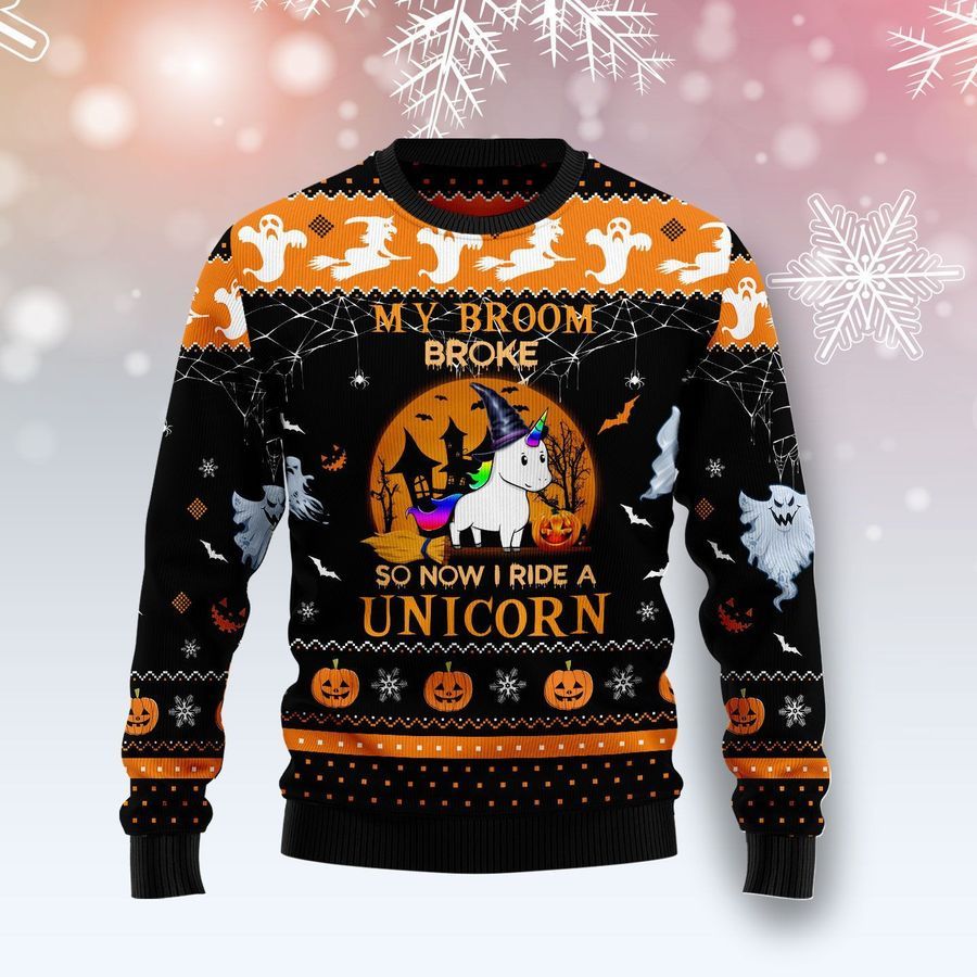 Unicorn Broom Ugly Christmas Sweater All Over Print Sweatshirt Ugly