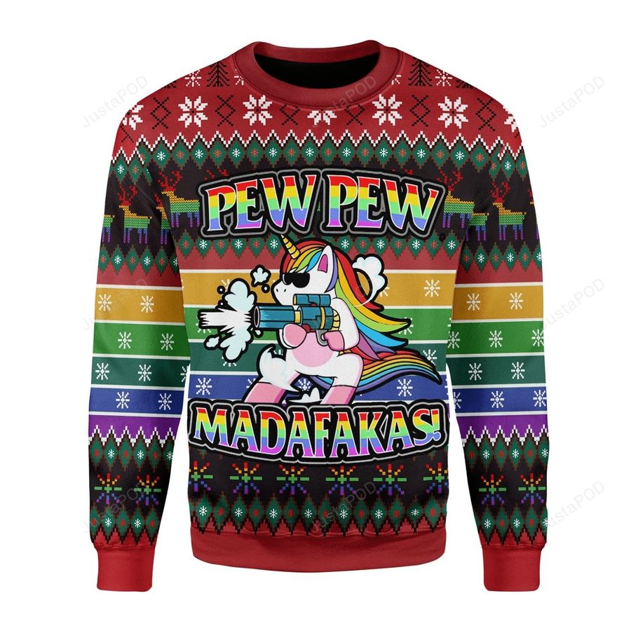 Unicorn LGBT Pew Pew Ugly Christmas Sweater, All Over Print Sweatshirt, Ugly Sweater, Christmas Sweaters, Hoodie, Sweater