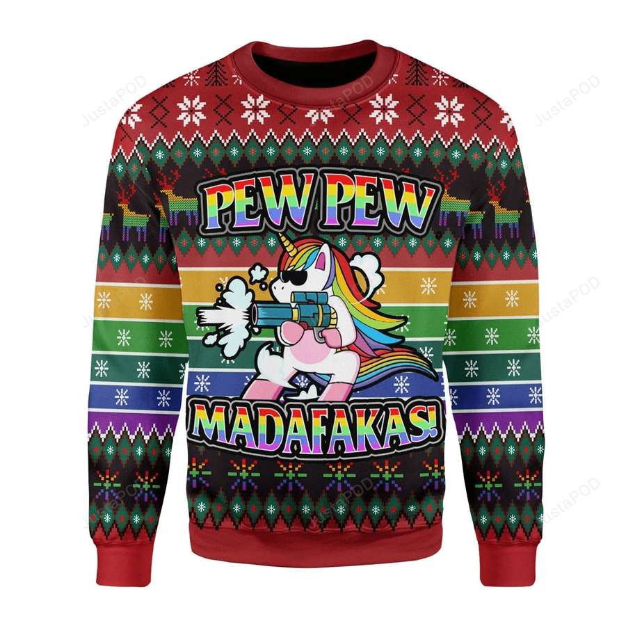 Unicorn LGBT Pew Pew Ugly Christmas Sweater All Over Print.png
