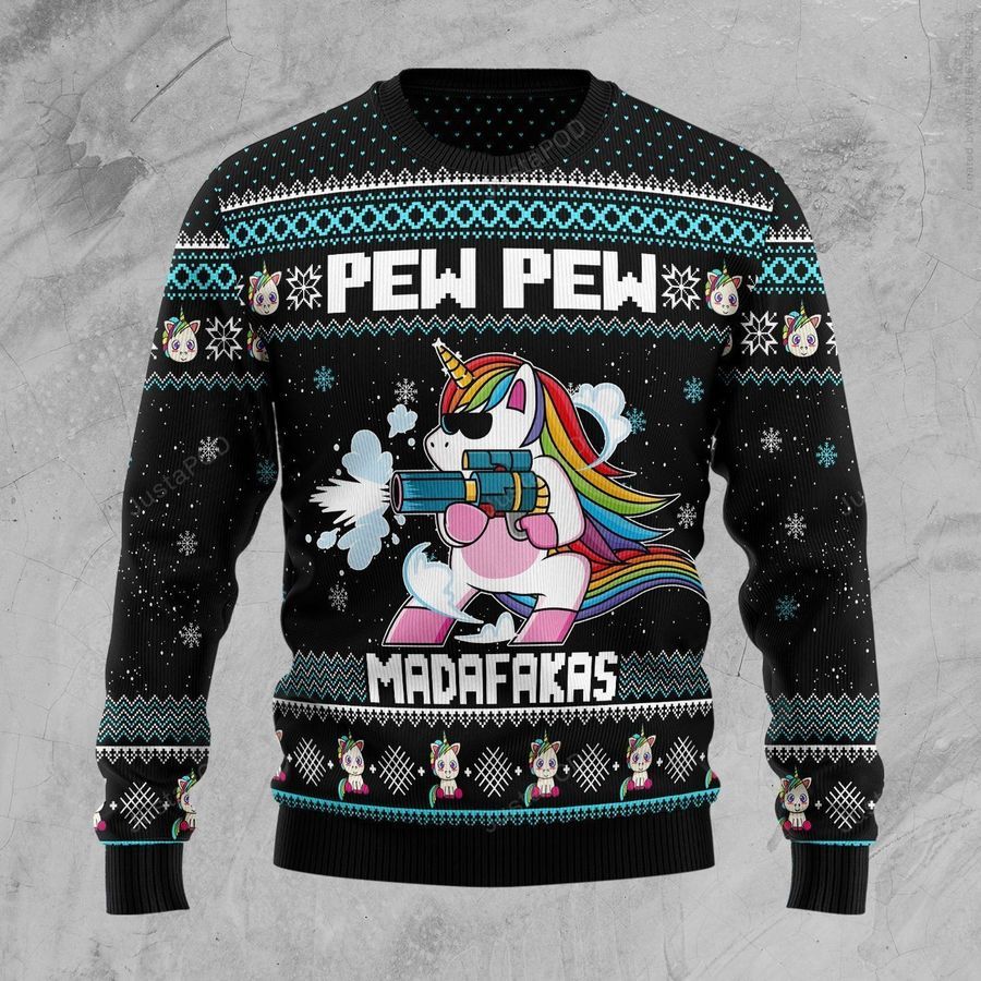 Unicorn Pew Pew Madafakas Ugly Christmas Sweater All Over Print