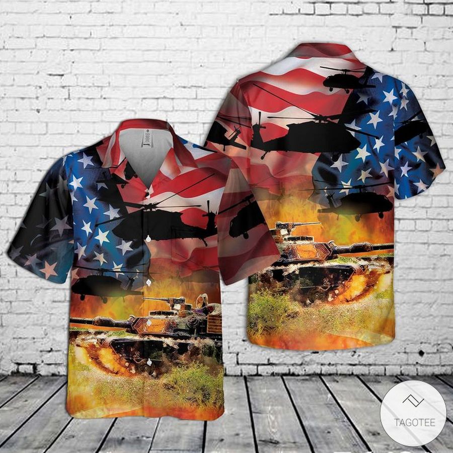 Us Army M1 Abrams Flag 4th July Pocket Hawaiian Shirt