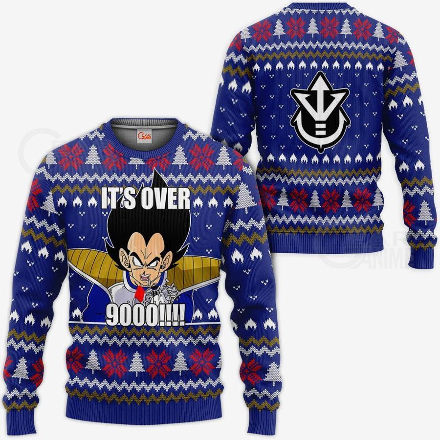 Vegeta Ugly Christmas Sweater and 3D Hoodie It’s Over 9000 Funny DBZ Xmas Gift