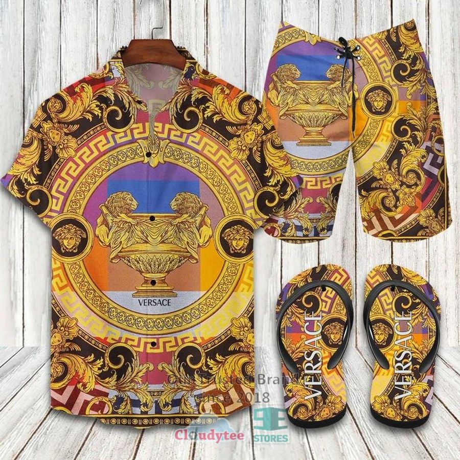 Versace Lion Yellow Hawaiian Shirt, Short, Flip-Flops – LIMITED EDITION
