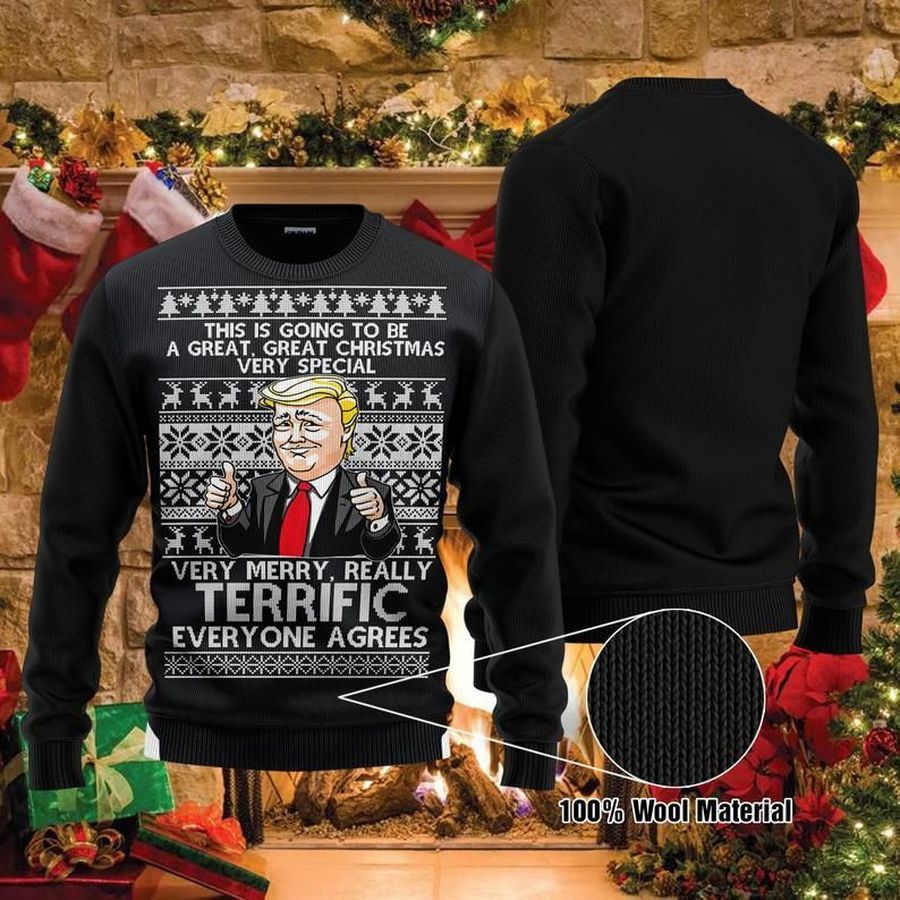 Very Merry Really Terrific Trump Donald President Ugly Christmas Sweater