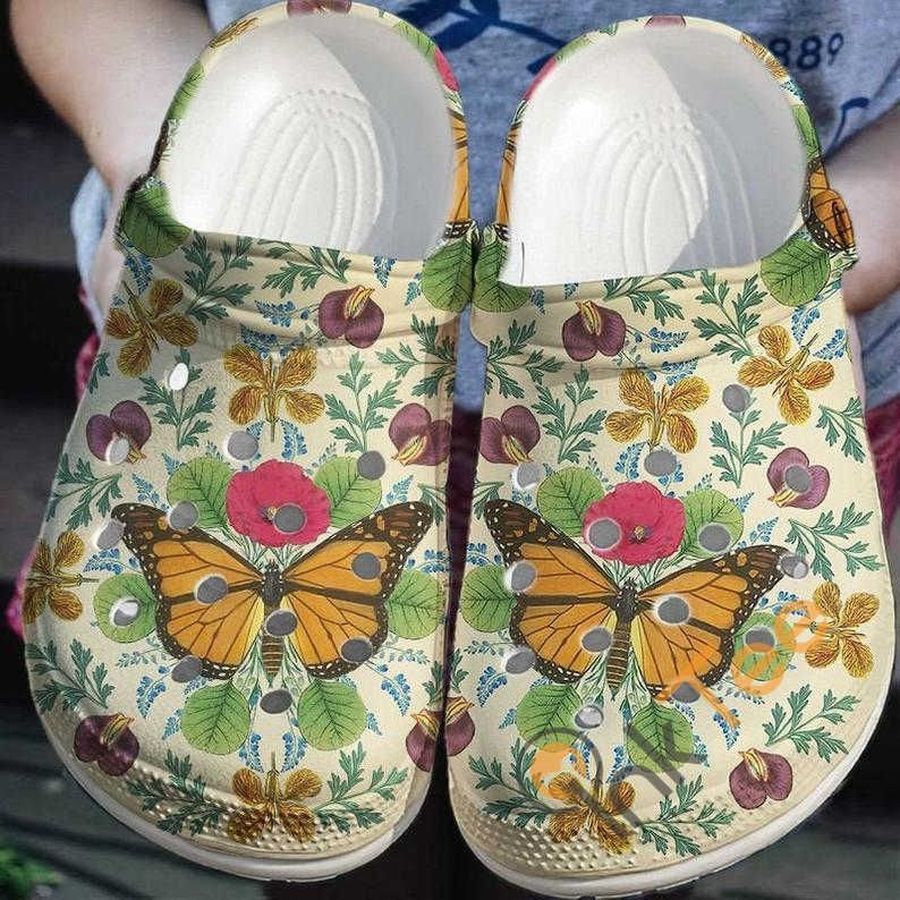 Vintage Butterfly With Flower Decor Crocs Crocband Clog Comfortable For Mens Womens Classic Clog Water Shoes