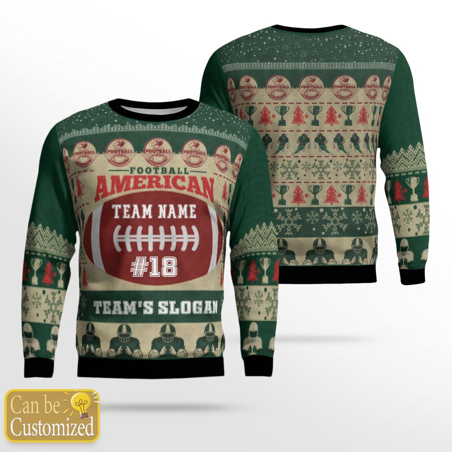 Vintage Football Ugly Christmas Sweater Personalized Name Slogan and Number