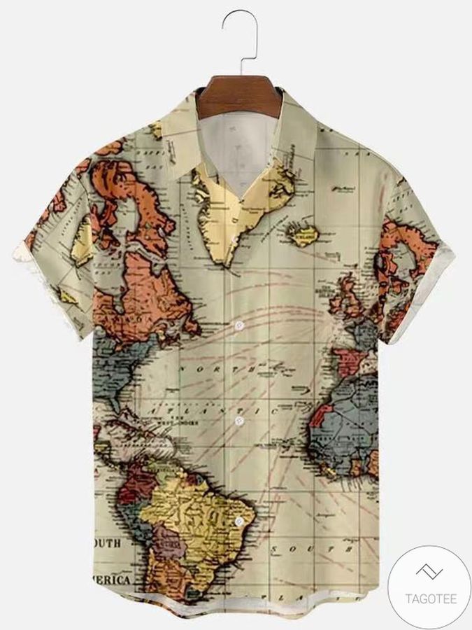 Vintage Map Abstract Printed Unisex Hawaiian Shirt